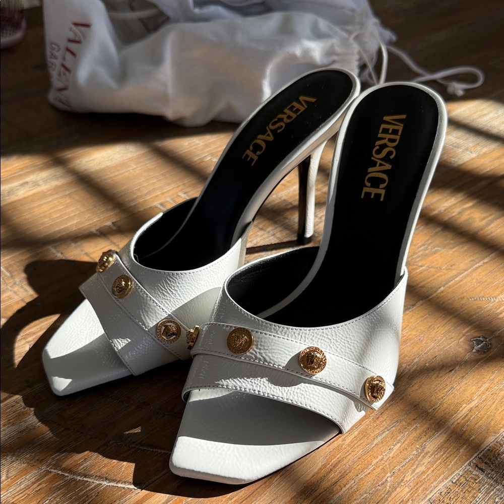 Versace Women's Heels in White with Gold Details